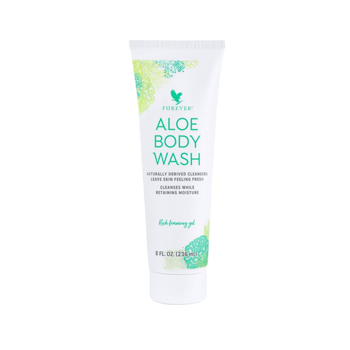 Forever Aloe Body Wash – sabonete líquido corporal com aloe vera, espuma rica e limpeza suave em embalagem de 236 ml.