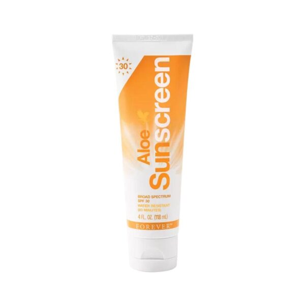 Aloe Sunscreen Forever: proteção eficaz contra raios UVA e UVB com aloe vera e vitamina E.