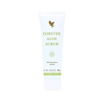 Forever Aloe Scrub® – Esfoliante suave com aloe vera e microesferas de jojoba. Limpeza profunda para uma pele renovada e saudável. Embalagem de 99g.