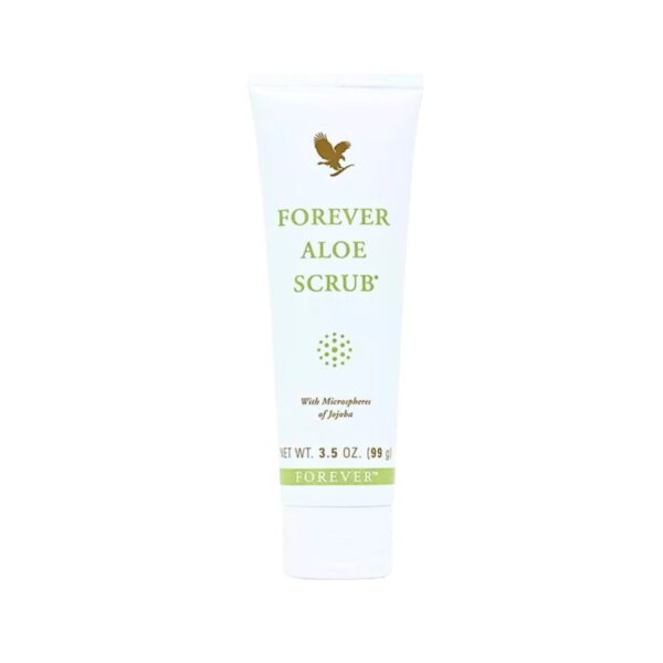 Forever Aloe Scrub® – Esfoliante suave com aloe vera e microesferas de jojoba. Limpeza profunda para uma pele renovada e saudável. Embalagem de 99g.