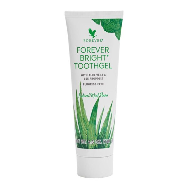 Forever Bright Toothgel – Gel dental com Aloe vera e própolis, sabor hortelã refrescante reforça a marca e diferenciais.
