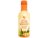 Garrafa do Forever Aloe Mango, bebida de aloe vera com sabor tropical de manga