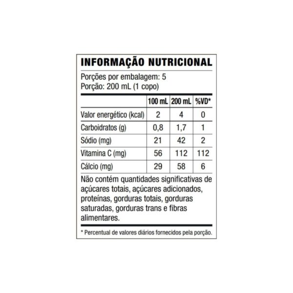 Informação nutricional do Aloe Vera Gel da Forever – Kit PET 1L